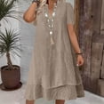 thumbnail image 2 of MaFYtyTPR Women's V-Neck Loose Dress Summer Solid Color Short Sleeve Casual Tiered A-shaped Waist Dresses A-Khaki L, 2 of 5