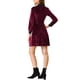 thumbnail image 3 of Vestido de terciopelo A-Line de manga larga con cuello en contraste para mujer S Rojo Vino, 3 of 6