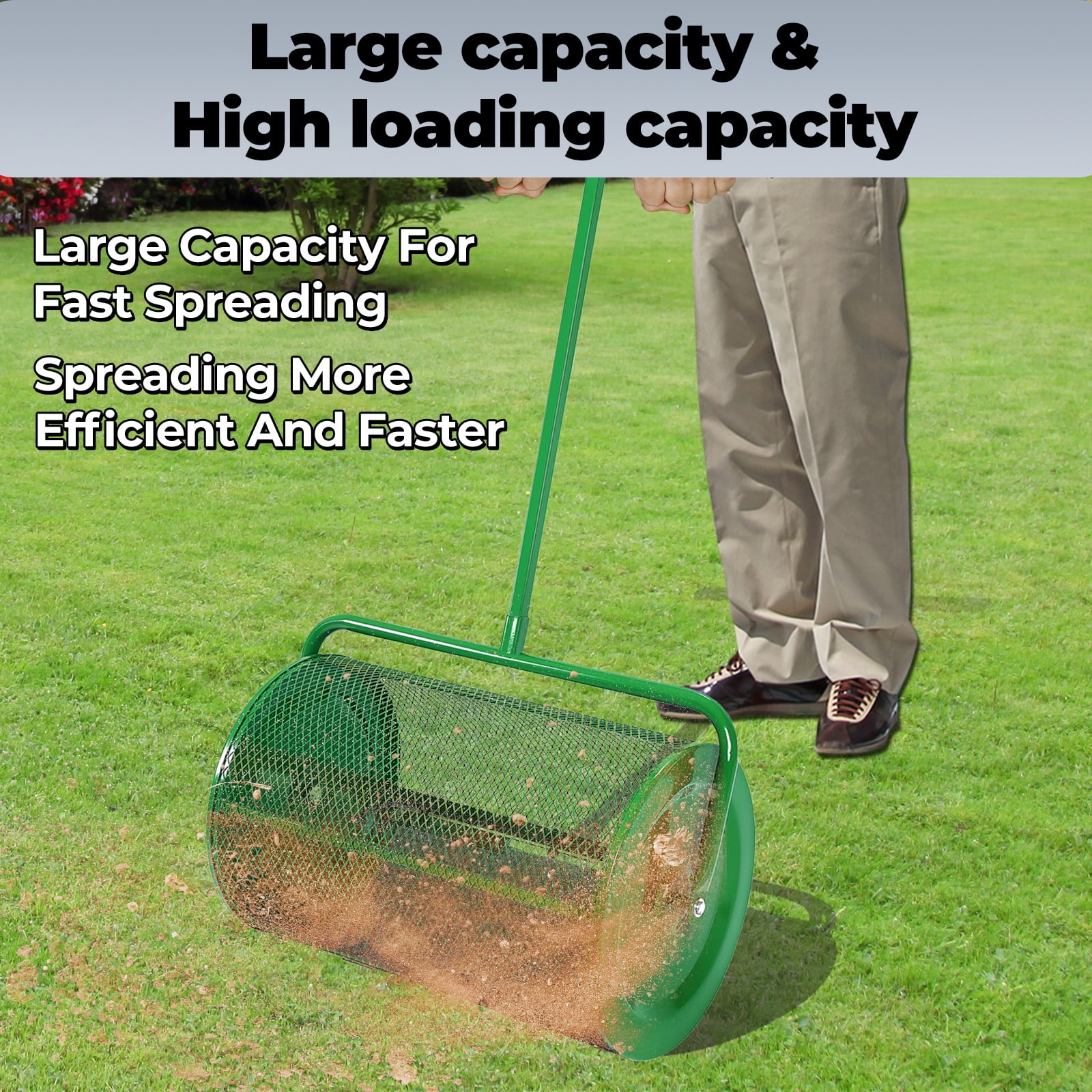 Kojem 24 Inch Peat Moss Compost Spreader with Upgrade T Handle Peat Moss Spreader for Lawn and Garden