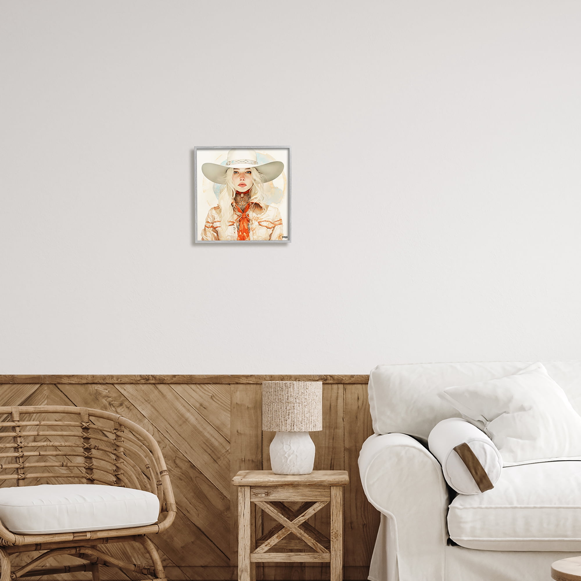 Stupell Industries Subtle Blonde Cowgirl Abstract Painting Gray Framed Art Print Wall Art, 12 x 12