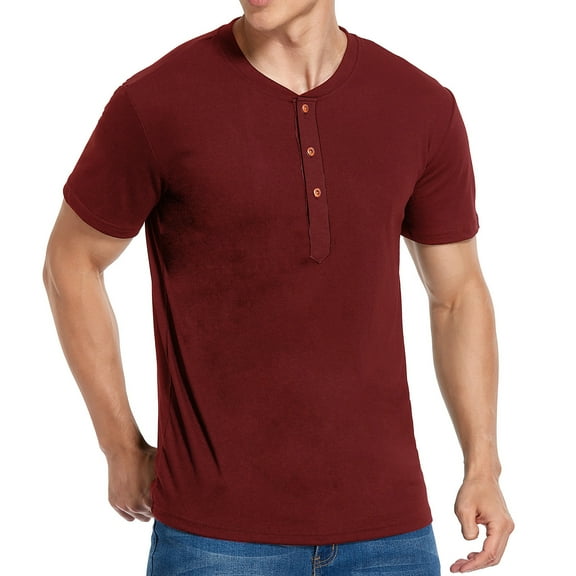 AURIGATE Men‘s Short Sleeve O-Neck Round Collar Plain Casual Jacket Tops