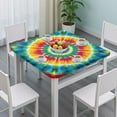 thumbnail image 3 of Rainbow Tie Dye Mandala Pattern Square Fitted Tablecloth with Elastic Edge,Square Table Cover,Washable Elastic Table Cover for Home Kitchen Party Decor 36"x36", 3 of 6