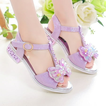 

NECHOLOGY Girls Wedge Sandals Size 13 Children Shoes Fashion Thick Soles With Diamond Butterfly Sandals Summer Flat Leather Boots Purple 11 Years