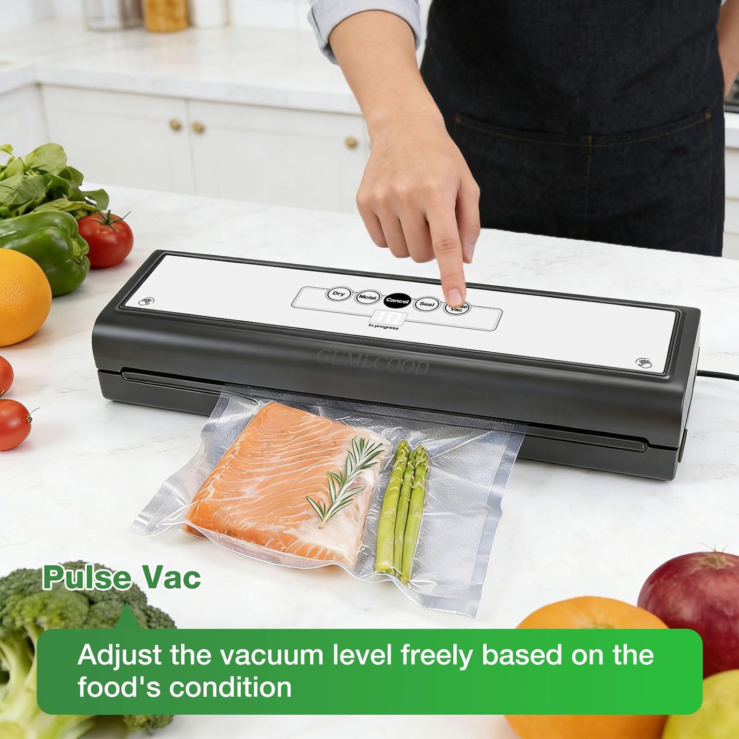 Automatic Vacuum Sealer Machine for Food with 10 Storage Bags, 5-in-1 Food Sealer for Seal a Meal, Dry & Moist Food Prep, Compact Vacuum Sealers for Freezer Preservation