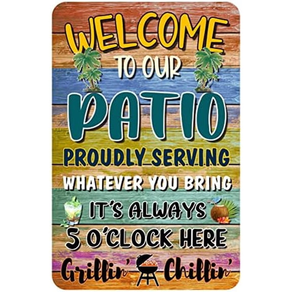 Welcome Patio Bar Signs For Home Porch Bar Wall Decor Beach Bar Decorations For Backyard Tiki Bar Hot Tub Poster Tin Sign 8x12 Inch