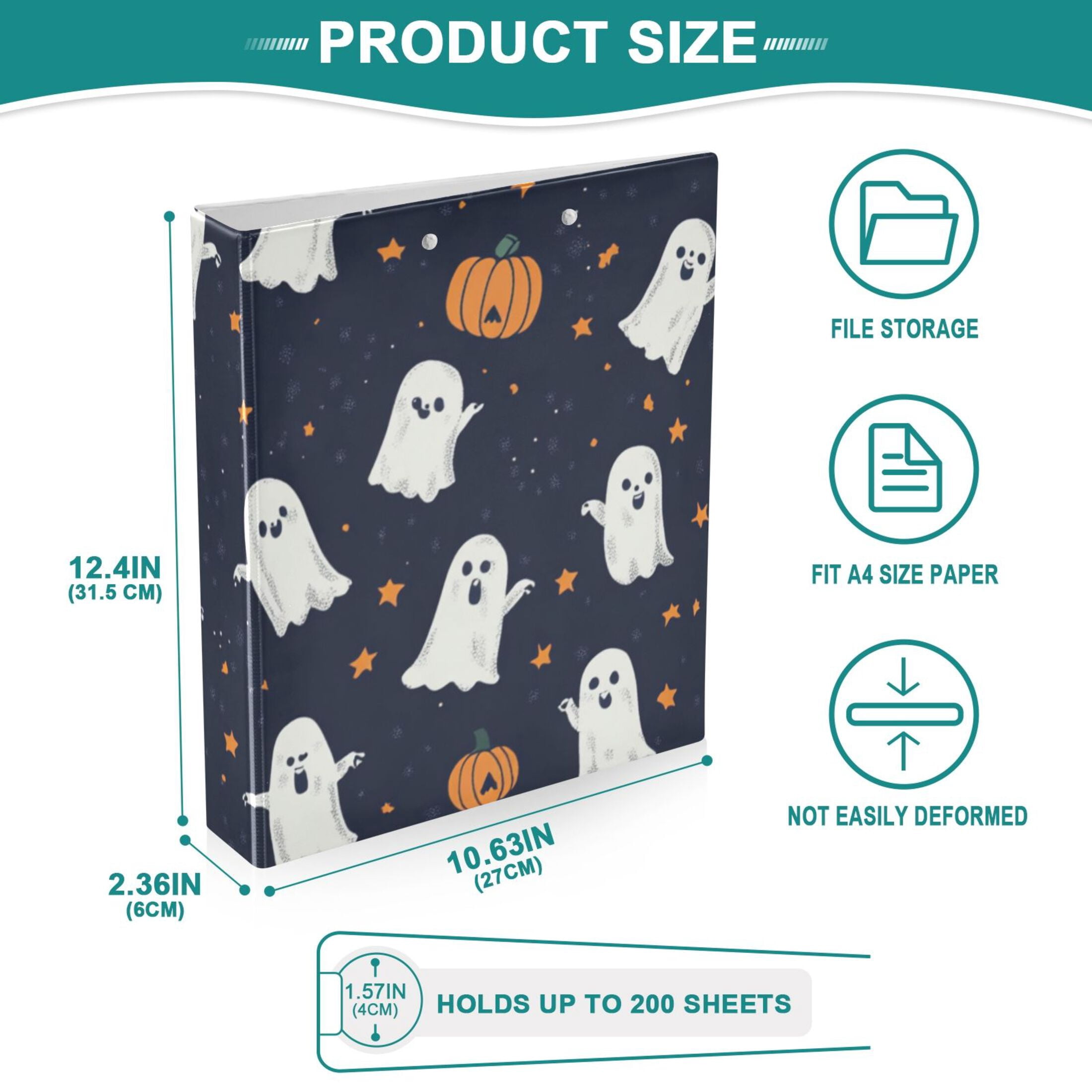 Stars and Ghosts 3 Ring Binders 1.5 inch Hardcover File Folders with Interior Pockets A4 Size Organizer for School Office Hospital