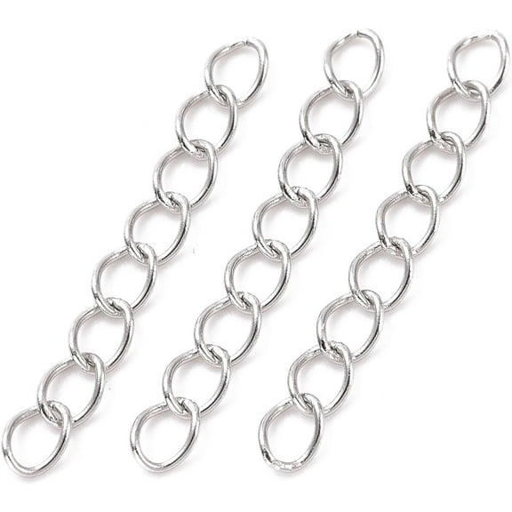 100Pcs Chain Extender 304 Stainless Steel Curb Chains End Chains Necklace Extender Chain Set for Jewelry Making