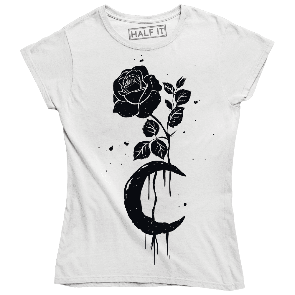 enkelt gang Til sandheden vedvarende ressource Beautiful Moon Rose Drawing Tattoo Art Graphic Design Women' T-Shirt -  Walmart.com