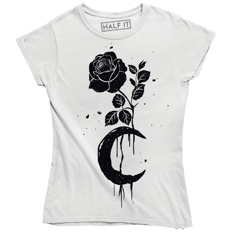 Beautiful Moon Rose Drawing Tattoo Graphic T-Shirt - Walmart.com