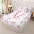 thumbnail image 2 of Manfei Letter V Initial Monogram Zipper Twin Comforter Sets with Fitted Sheet and 2 Pillowcases For Kids,Watercolor Pink Bowknot Zipper Bedding Set For Girls,Pink Reversible,4 Pieces, 2 of 7