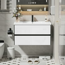 Eclife 36" Black and White Single Bathroom Vanity with Integrated Sink Top, Faucet and Drain