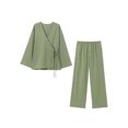 thumbnail image 5 of HH TRAF Elegante conjunto de 2 piezas de gran tamaño para mujer, blusa holgada informal asimétrica con cordones, pantalones de pierna ancha y cintura elástica para mujer, 5 of 5