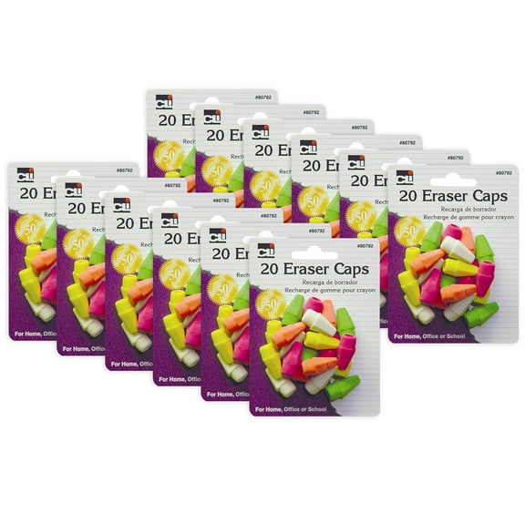 Charles Leonard Pencil Eraser Caps, Assorted Neon Colors, 240 Count