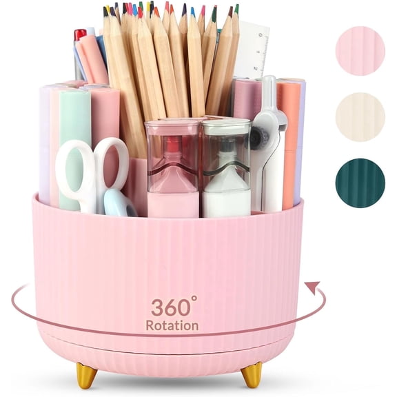 lsvgoe 360 Degree Rotating Desk Organizer, Dual-Purpose Pencil Pen Holder for Desk, Rotating Desk Pen Organizer with 5 Slots, Art Supplies, Pencil Cup for Office, Home (Purple)