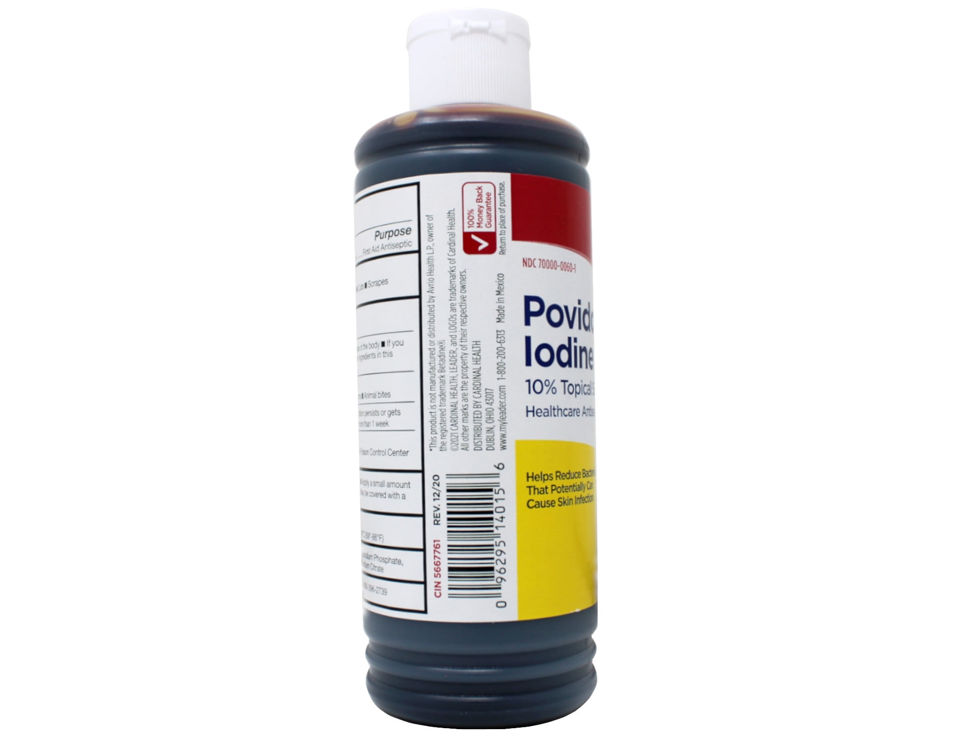 Leader Povidone Iodine 10% Topical Solution First Aid Antiseptic, Prevent Infection, 8 oz - 3 Pack