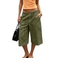 thumbnail image 2 of Mifsaly Capri Cargo Pants for Women Elastic Drawstring Waist Cropped Trousers with Pockets Lightweight Casual Knee Length Vacation Summer Capris Army Green,L, 2 of 7