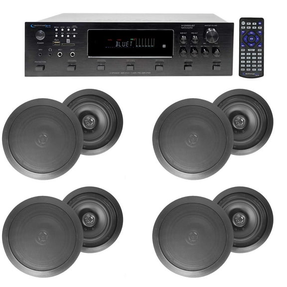 6000w (6) Zone, Home Theater Bluetooth Receiver (8) Black 6.5" Ceiling Speakers