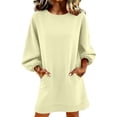 thumbnail image 2 of Women's Longline Sweatshirt, Oversized Solid Color Pullover with Pocket, Casual Round Neck Long Sleeve Top, Loose Fit Lounge Wear, Daily Wear Shirt Beige L, 2 of 4