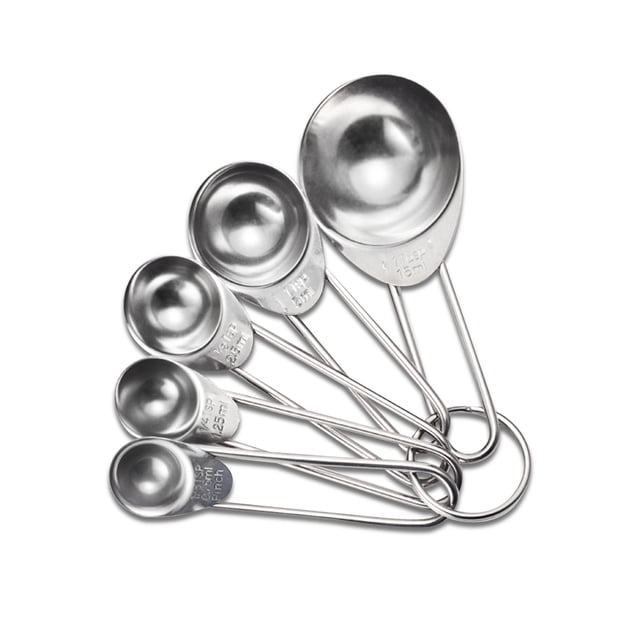 Cucharas de medición de acero inoxidable que no se oxidan escalas de polvo Scotas apilables Stainleess Manejado Café Herramientas de azúcar 5 piezas Inevent HA010009-00