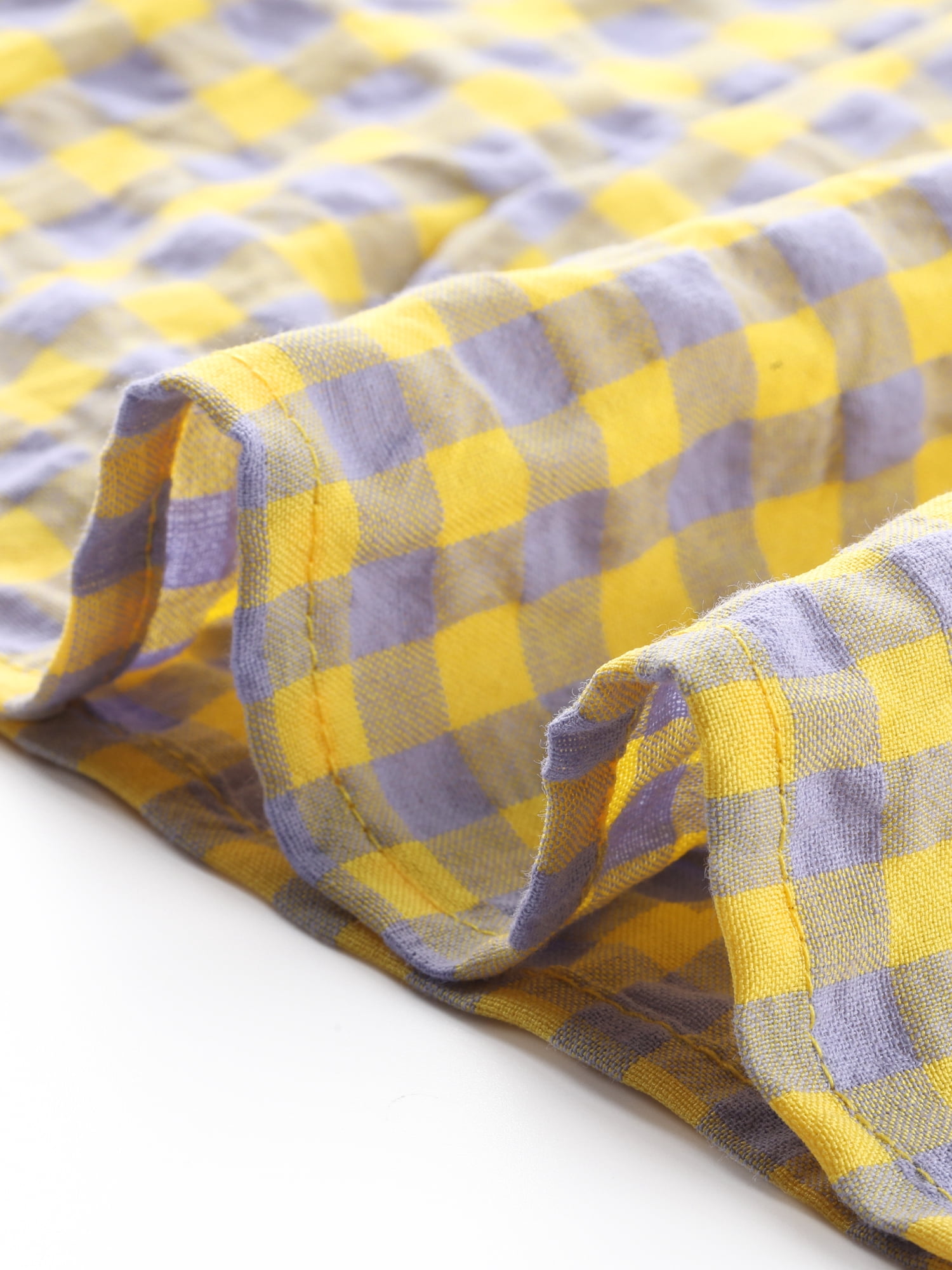 DARING DIVA Women's Gingham Plaid Peasant Round Neck Puff Sleeve Tops XL Purple Yellow