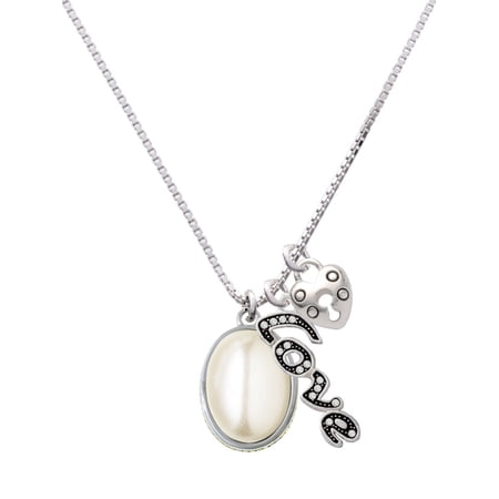 Delight Jewelry Silvertone Small Cream Imitation Pearl – Love and Lock Charm Necklace 18 +1 Delight Jewelry Silvertone Small Cream Imitation Pearl – Love and Lock Charm Necklace 18 +1