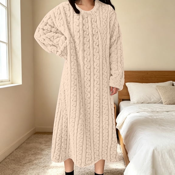 Plus Size Fleece Robe For Women, Long Warm Bathrobe & Nightgown, Extended Winter Loungewear For Lounging At Home White S