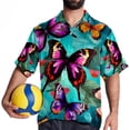 thumbnail image 4 of Flower Butterfly Men's Short Sleeve Casual Printed Button Down Beach Shirt Summer Unisex Top, 4 of 6