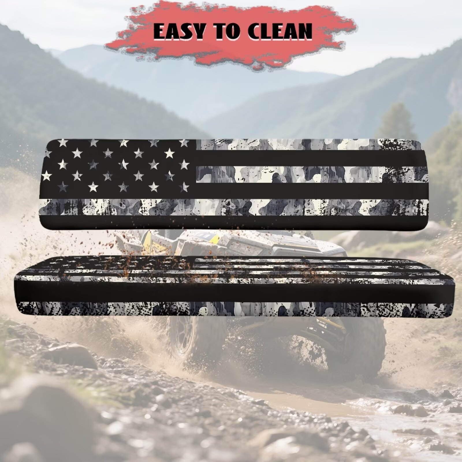 Uorisanigo UTV Seat Cover Set Suitable for Mule 3000 3010 3020 4000 4010 2001-2024 Camo American Flag Seats Cover Protection for Mule Seat Accessories Parts, Replacement Padded Protector