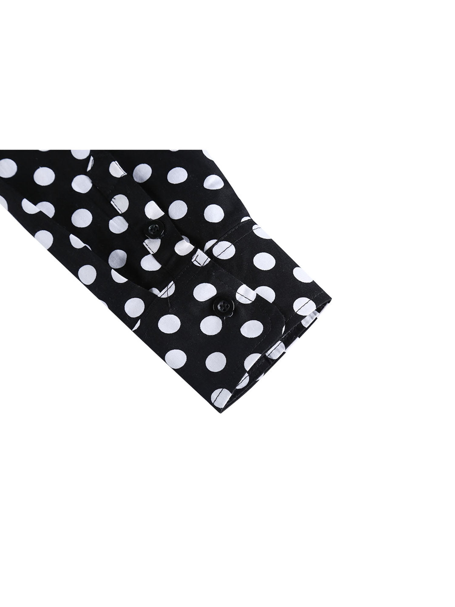 Unique Bargains Men's Long Sleeve Button Slim Polka Dots Shirt 46 Black
