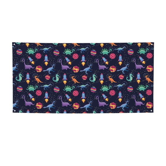 Picia Space Dinosaur Pattern Party Banner, Festive Decoration, Holiday Banner, Celebration Decor, Event Banner, Reusable Party Banner-Small