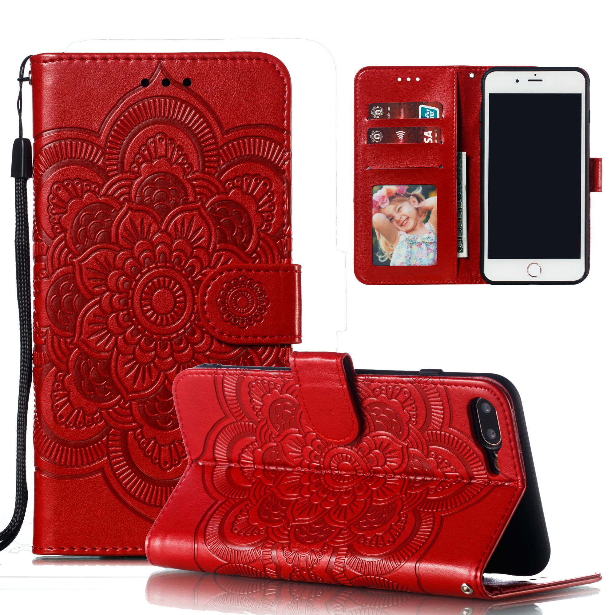 Women iPhone wallet Zip phone case Red iphone case iPhone 8 wallet case
