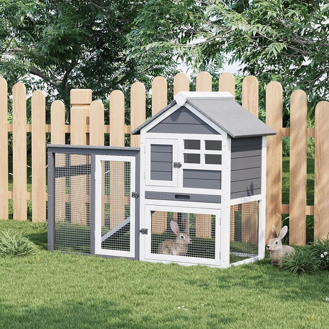 Bingirl 2 - Tier Weatherproof Rabbit and Chicken House with Non - Slip Ramp, 4 Access Doors, and Pull - Out Tray for Rabbits, Guinea Pigs, and Ferrets (Indoor/Outdoor Use)