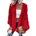 thumbnail image 3 of Women Oversized Cardigan Sweater Front Open Knitted Lantern Long Sleeve Thick Jacket, 3 of 6