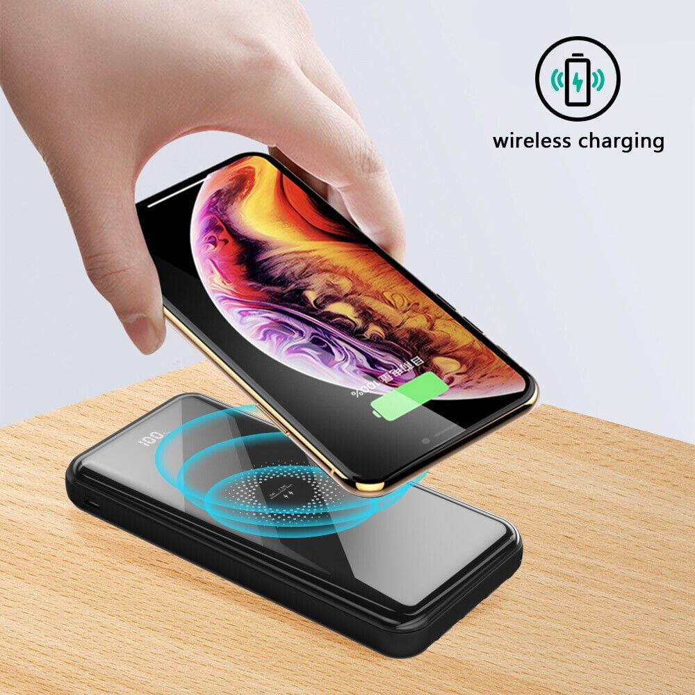 Fast Charging Power Bank with 4 USB Cables and 2 Inputs, Wireless Portable Power Bank for Travel Home Work