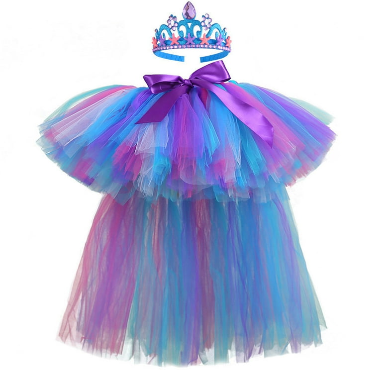 Phenas Kids Girls Tutu Dresses Toddler Rainbow Flower Tulle Skirt with Crown