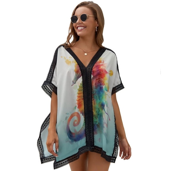 Rendering Seahorse Women's Swimsuit Coverup Summer Beach Cover Up Bathing Suit Dress