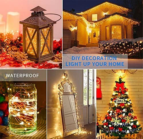 Decute 99 Feet 300 LEDs Copper Wire String Lights Dimmable with Remote Control Warm White Christmas Lights with UL Cerficated for Party Wedding Bedroom Christmas Tree