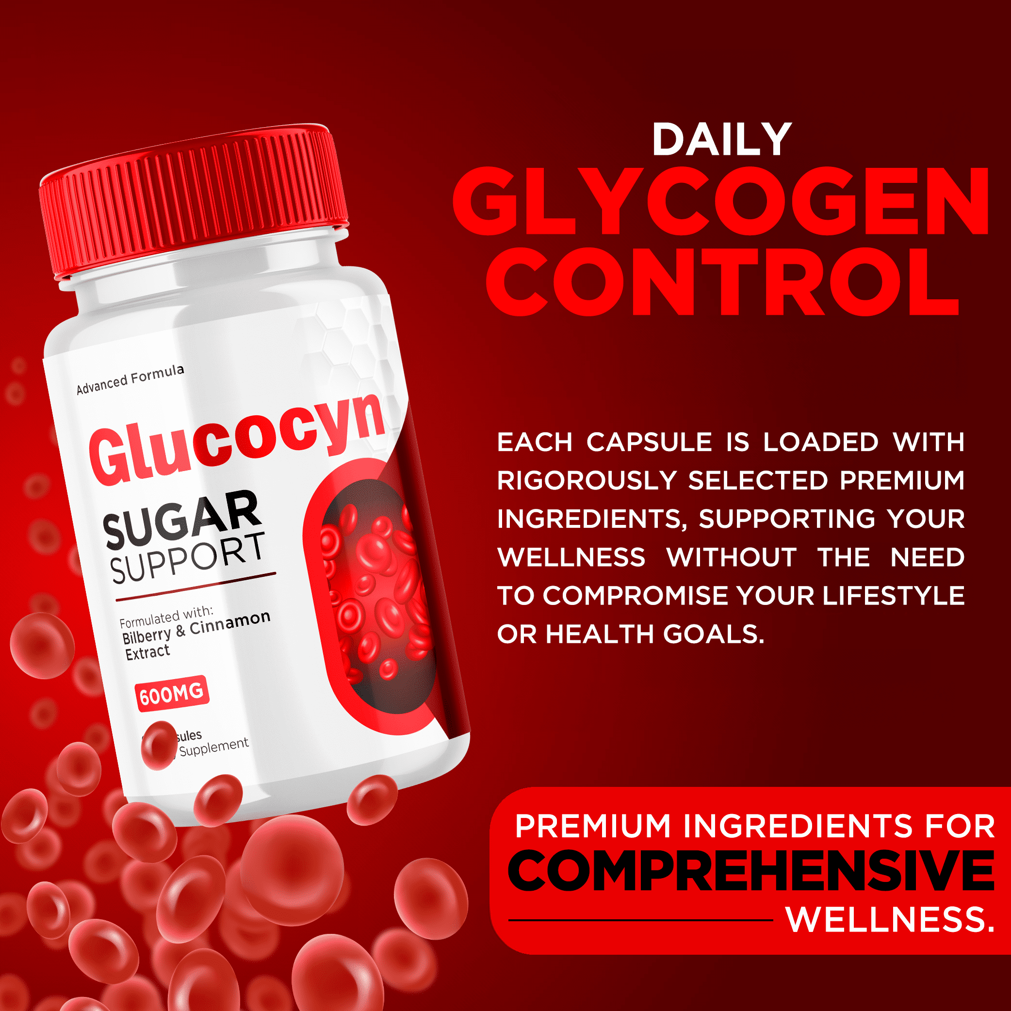 Glucocyn Advanced Formula Sugar Support Capsules Natural Glycogen Supplement 300 Capsules