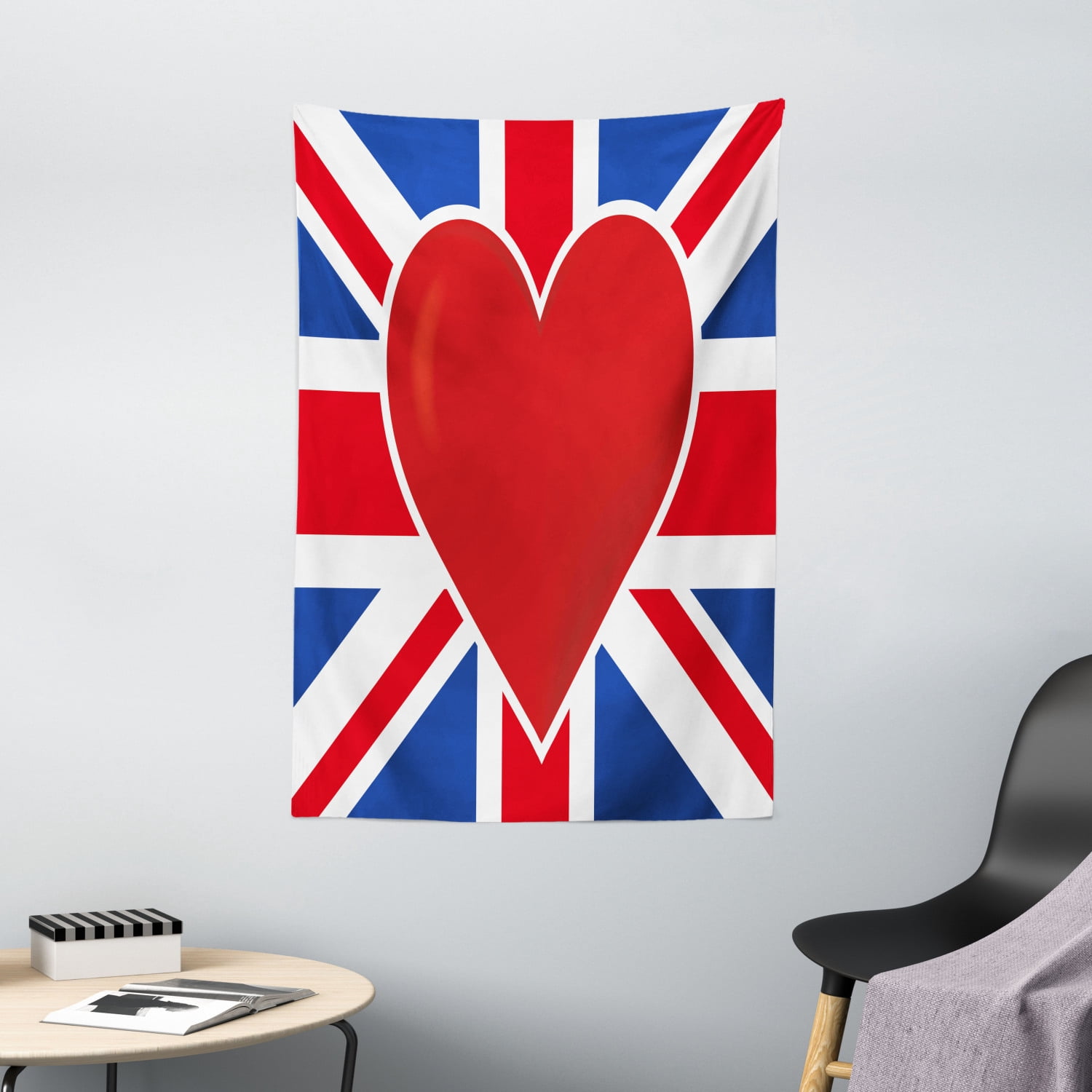 Union Jack Tapestry, British Flag with a Big Red Heart in Center ...