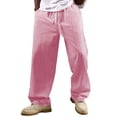 thumbnail image 5 of CONZONE Men's Baggy Linen Pants Wide Leg Pants for Men Trendy Elastic Waist Drawstring Striped Soft Casual Joggers With Pocket, 5 of 6