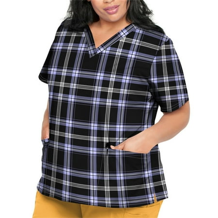 

Strungten Plus Size Printed Scrub Working Uniform Tops For Women V-Neck Short Sleeve T-Shirts Workwear Tee With Pockets womens shirts