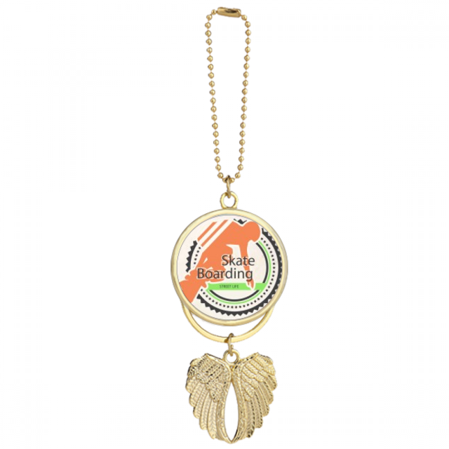 Winter Sport Skate Boarding Athletes Illustration Car Keychain Angel Wing Pendant