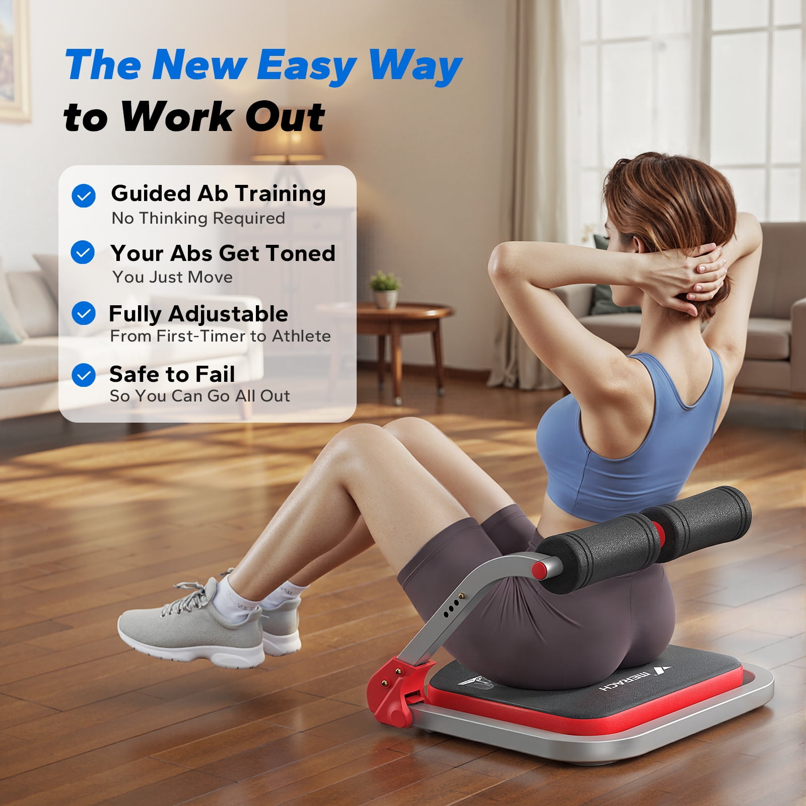 MERACH Ab Machine, Stomach Workout Equipment with 3 Resistance Levels and Auto-Rebound Feature, Sit-Up Equipment Supporting Up to 330 LBS