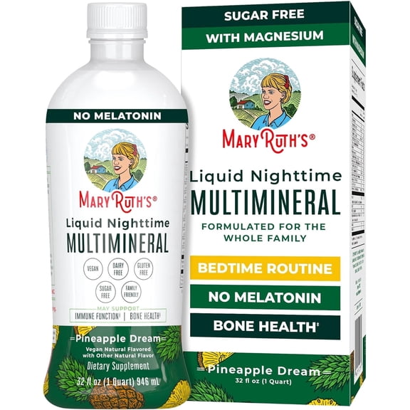 MaryRuth's Family Formulated Liquid Multimineral Supplement for Immune, Hair, Skin, Bone Support, No Melatonin, Pineapple Dream, Ages 1 , 32 fl oz