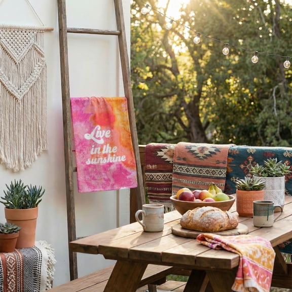 Live In The Sunshine Dish Cloth Towel | All-Over Dye Design | Retro-Inspired | 18" x 28"