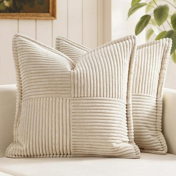 Fundas de almohada MIULEE de 30 x 30 cm, color beige, a rayas suaves, paquete de 2