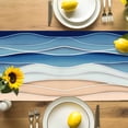 thumbnail image 4 of Burlap Table Runner 36 Inches Long, Abstract Ocean Waves Stripes Non-Slip Kitchen Table Runners for Dining Room Everyday Use Party Table Decorations Blue Gradient Water Ripples, 4 of 9