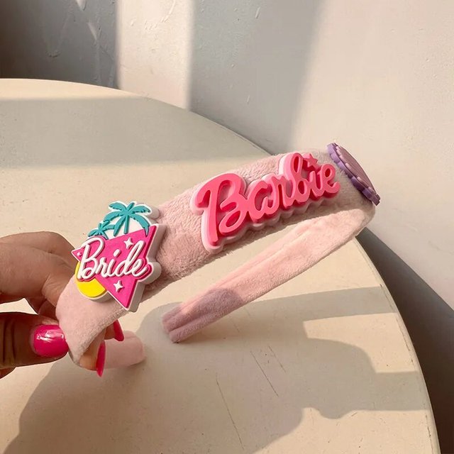 Diadema de princesa Barbie, cuerda de pelo de felpa de dibujos animados rosa, horquillas para niña Y2K, accesorios para el cabello de Cosplay de Halloween, regalo de Navidad