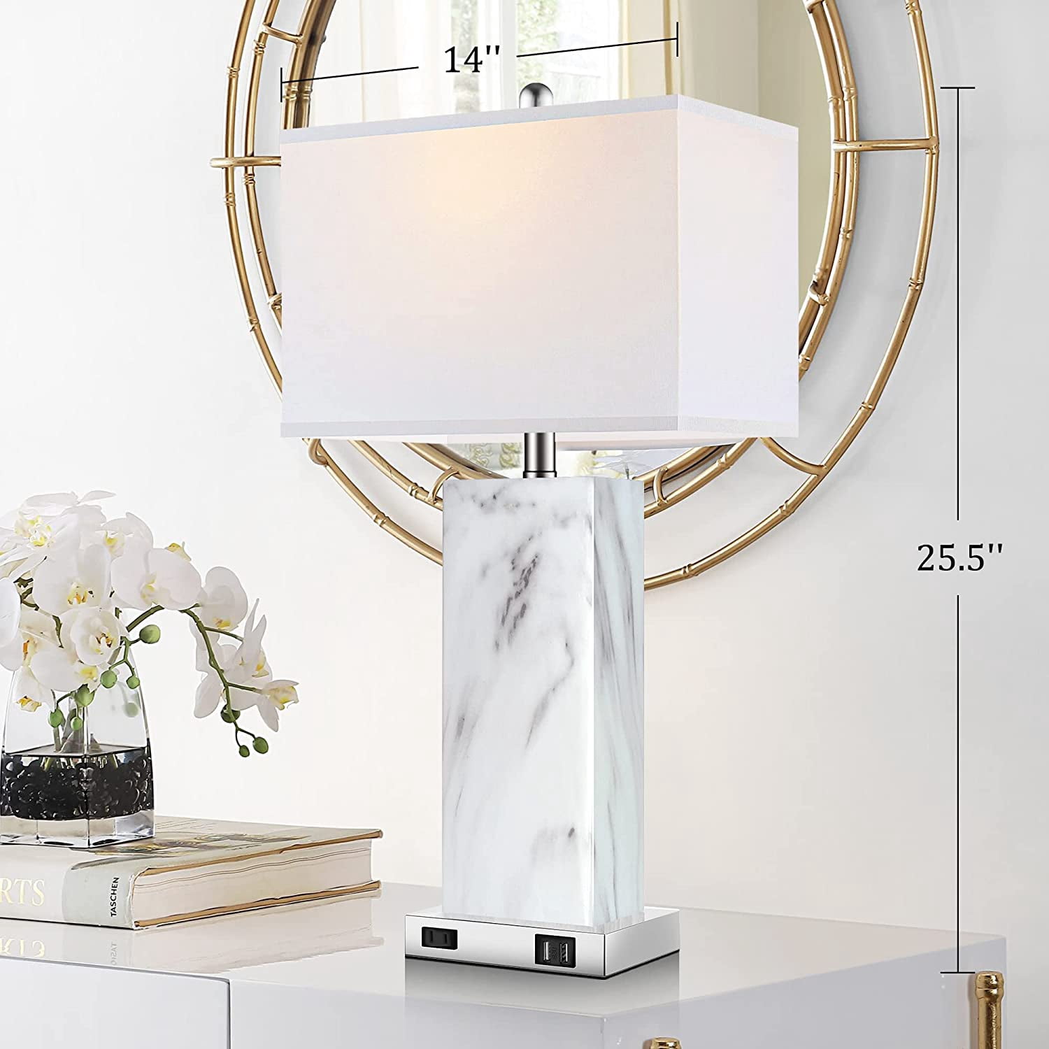 Partphoner Modern Ceramic Touch Control Table Lamp Set of 2 with 2 USB Ports, 3-Way Dimmable