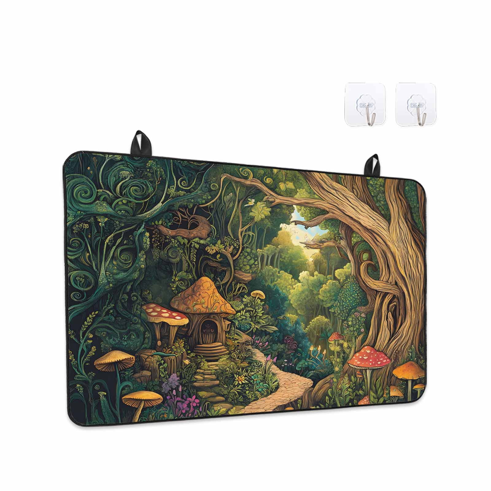 Forest Stove Top Cover for Electric Stove, Heat-proof & Non Slip Glass Top Stove Cover Protector, Vintage Cottage Mushroom Tree Floral Green Kitchen Flat Cooktop Rubber Mat 24x21 Inches